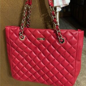 Red Quilted Chain Strap Tote Bag